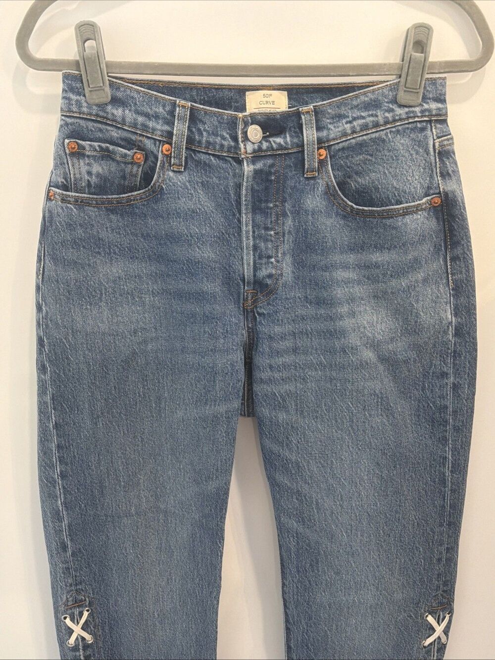 Beyoncé X Levi’s 501 Curvy Jeans Womens 28x32 Medium Wash Lace Up High Rise EUC - Picture 16 of 16